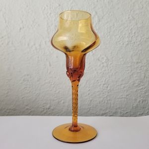 VINTAGE 1960s MCM Hollywood Amber Blown Glass Candle Holder 9"